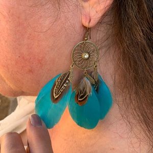 Turquoise Feather Earrings